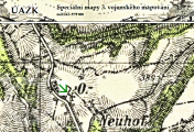 dvojice větrných mlýnů Žurkův a Rosův, III. vojenské mapování, výřez, oldmaps.geolab.cz,, 1877 - 80.